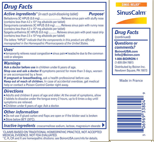 Boiron Sinuscalm Tablets for Sinus Pain Relief, Runny Nose, Congestion, Headache - 120 Count (Pack of 1)