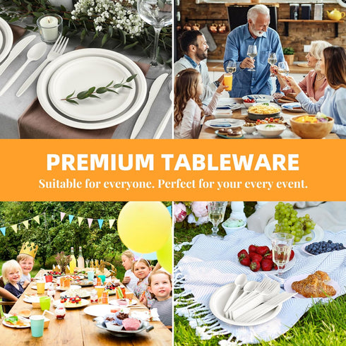 100% Compostable Forks, 7" Heavy Duty Cutlery, 150pcs BPI Certified Eco-Friendly Biodegradable Utensils, Ivory White