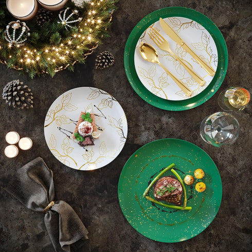 Trendables 40 Set 20 10" 20 8" Christmas Plates Disposable Heavy Duty Pcs Christmas Dinnerware Green Plates Disposable
