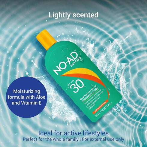 NO-AD SPF 30 Sunscreen Lotion, Broad Spectrum UVA/UVB Protection, Water Resistant, 16oz