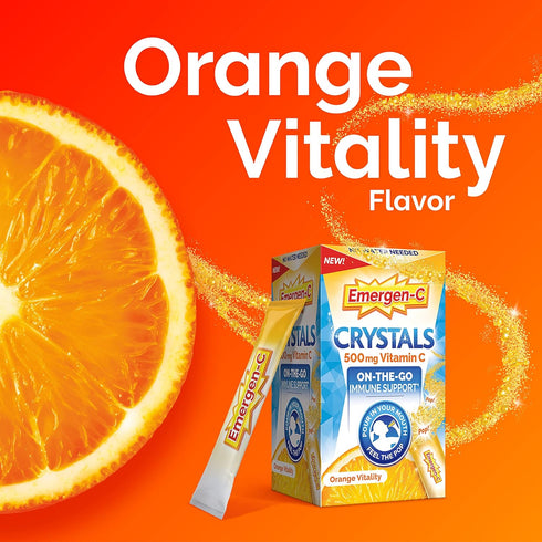 Emergen-C Crystals, On-The-Go Immune Support Supplement with Vitamin C, B Vitamins, Zinc, Orange Vitality - 56 Stick