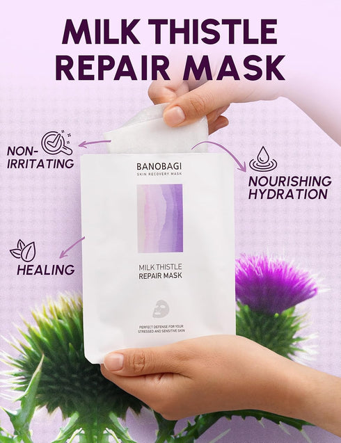 Milk Thistle Repair Mask | Face Moisturizer Korean Face Mask Skin Care Sheet | Hydrating Face Masks Skincare Copper Tripeptide & Burdock Root Extract (Pack of 10 sheets, 1.01fl oz)