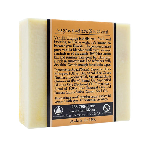 Plantlife Vanilla Orange Bar Soap, Moisturizing and Soothing, Hand Crafted, 4oz Bar