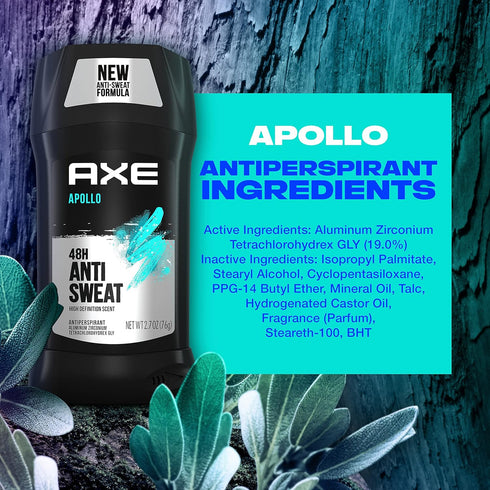 AXE Apollo Antiperspirant Deodorant Stick For Men - 48 Hr Anti Sweat - Sage & Cedarwood - 2.7 Ounce (Pack of 4)