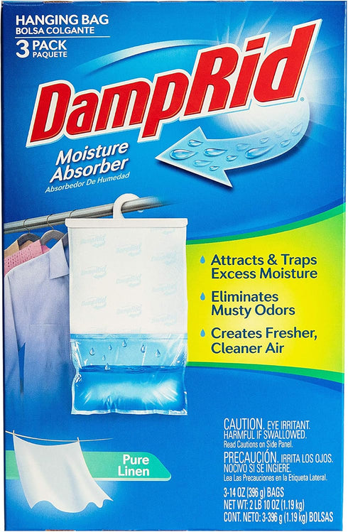 DampRid Pure Linen Hanging Moisture Absorber, 3 Pack for Fresher, Cleaner Air in Closets