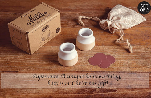 Demi's Home Match Striker Set of 2 - Ceramic Match Holder with Striker - White - (Matches Not Included)