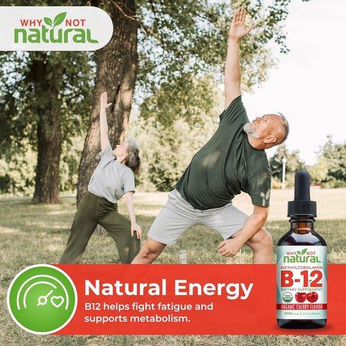 Why Not Natural Organic Vitamin B12 Liquid, Sublingual Extra Strength, 60 x 5000 mcg Drops