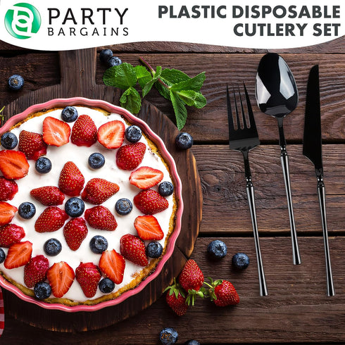 Party Bargains Disposable Plastic Black Cutlery Set, 40 Pack: 16 Forks, 8 Knives, 16 Spoons