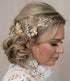 Kercisbeauty Vintage Gold Flower Leaf Headband, Rhinestones Pearl Hair Vine Bridal Tiara for Women