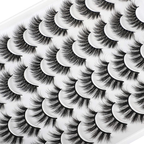 JIMIRE 20 Pairs False Eyelashes, 2 Styles Mixed Fluffy Eyelashes Natural Volume Wispy Faux Mink Lashes Pack