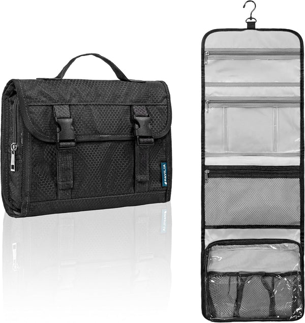 PAVILIA Travel Hanging Toiletry Bag for Women Men, Large Capacity Waterproof Cosmetic Storage Organizer Case, Black