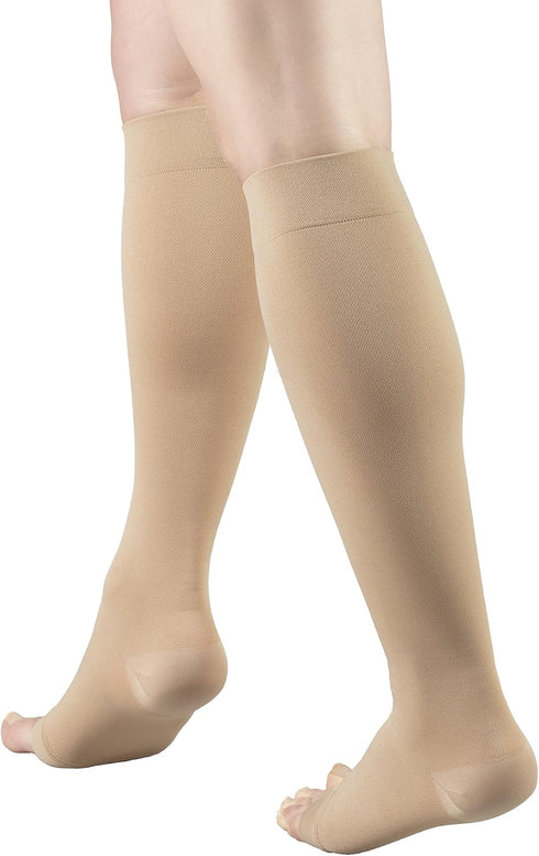Truform Short Length Surgical Stockings, 18 mmHg Compression, Knee High, Open Toe, Beige, Medium