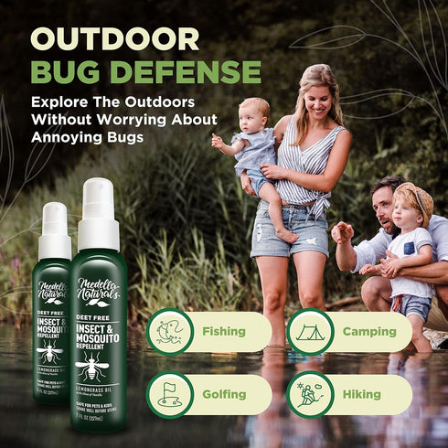 Deet-free Insect & Mosquito Repellent, Pack of 2 (8 oz) - Safe for Pets and Kids with Lemongrass Oil