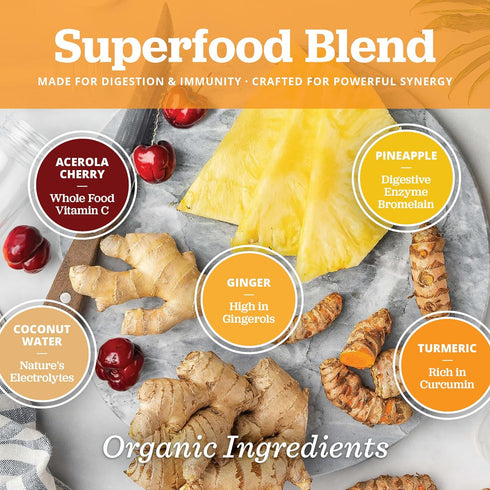 Immunity 15 Packs Ginger Shots with Turmeric & Pineapple - Ginger Juice Superfood Powder - Shots & Wellness Shots