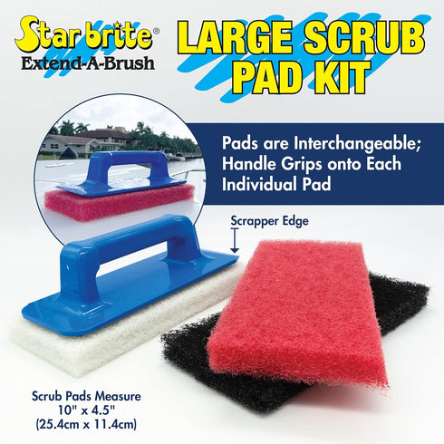 STAR BRITE XL Multi-Texture Scouring Scrub Pad Kit with Interchangeable Handle - Ideal for Big Jobs, Home and Outdoor