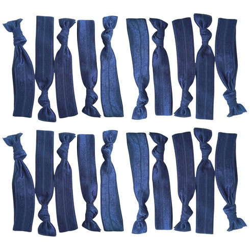 Kenz Laurenz Hair Ties, 20 Elastics Ponytail Holder Set, No Crease Ribbon Bands (Navy)