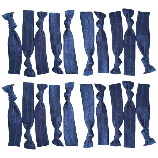 Kenz Laurenz Hair Ties, 20 Elastics Ponytail Holder Set, No Crease Ribbon Bands (Navy)