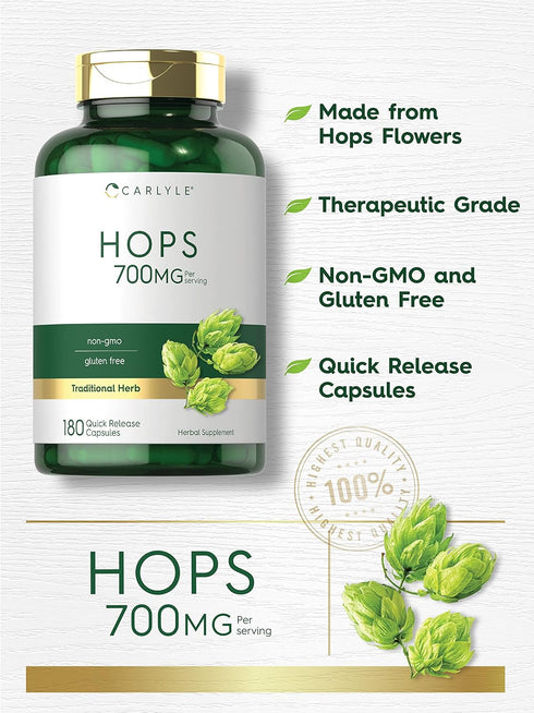 Carlyle Hops Supplement 700mg, 180 Capsules, Non-GMO & Gluten Free, Traditional Herb