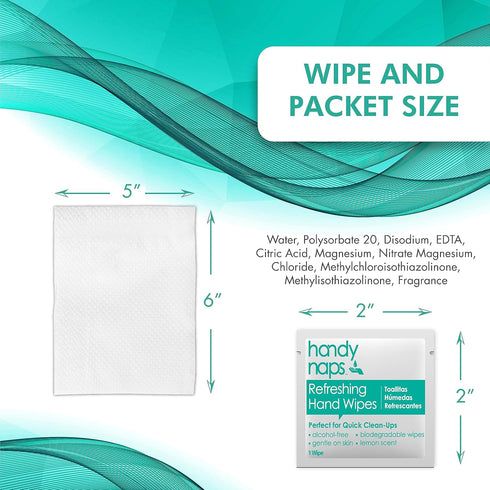 Handynaps Alcohol-Free Hand Wipes - Box of 100 Individually Wrapped Wipes with Fresh Lemon Scent for Adults and Kids