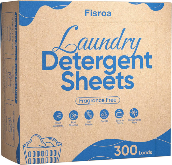 Fragrance Free Laundry Detergent Sheets, Eco-friendly, 300 Loads, Plastic-Free Washer Sheets, Unscented Liquidless