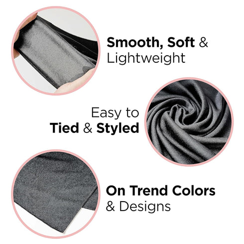 KISS COLORS & CARE Soft Satin Wrap Scarf - Black, Multi-Purpose Premium Scarf for Hair Styles & Wigs