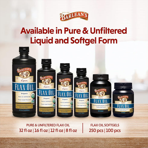 Barlean's Organic Lignan Flaxseed Oil Liquid Supplement from Cold Pressed Flax Seeds, 8 oz