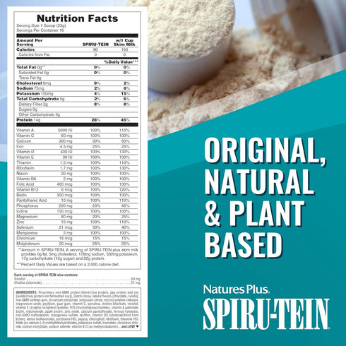 Natures Simply Natural SPIRU-TEIN Shake - Unsweetened Chocolate Protein Powder, 0.82 lb, 16 Servings