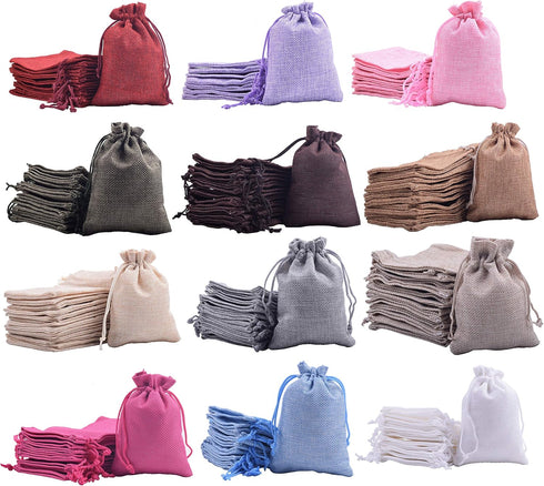 Sansam 24pcs Mixed Drawstring Burlap Gift Bags, 5.2x7.2 Inch Lining Burlap Sacks for Jewellery Packaging, Medium Size
