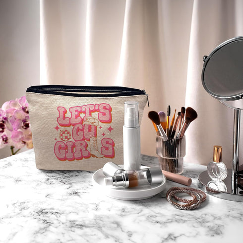 Western Makeup Cosmetic Bag,Let's Go Girls Western Cowgirl Hat Boots Disco Ball Makeup Travel Toiletry Bag,Bachelorette Party Favors,Western Cowgirl Gifts for Women Teen Girls