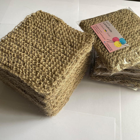 LarisaKnits Pack 3 Eco-Friendly Hand-Knitted Hemp Dish Rags of Reusable Zero Waste Beige Natural Kitchen Cleaning
