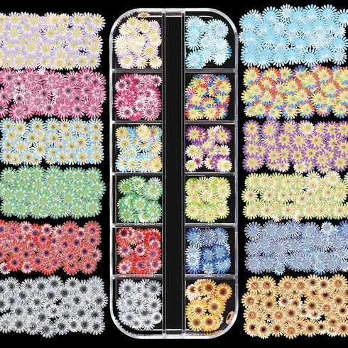 Maitys 3 Boxes 1080 Pcs 3D Flowers for Nails Decals, Colorful Mixed 3D Flower Leaves for DIY