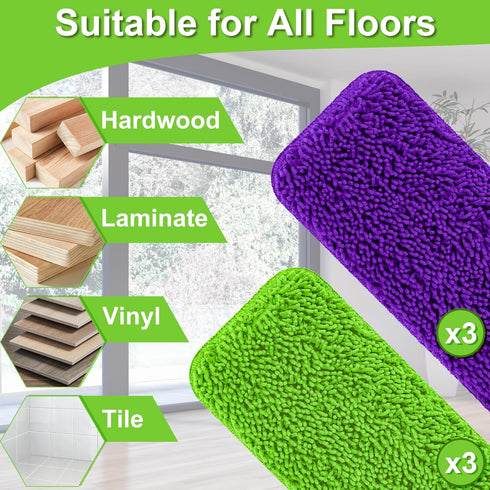 Aifacay Reusable Mop Pads, 6 Pack - Compatible with Swiffer Wet Jet Mop, Wet & Dry Use Replacement Pads