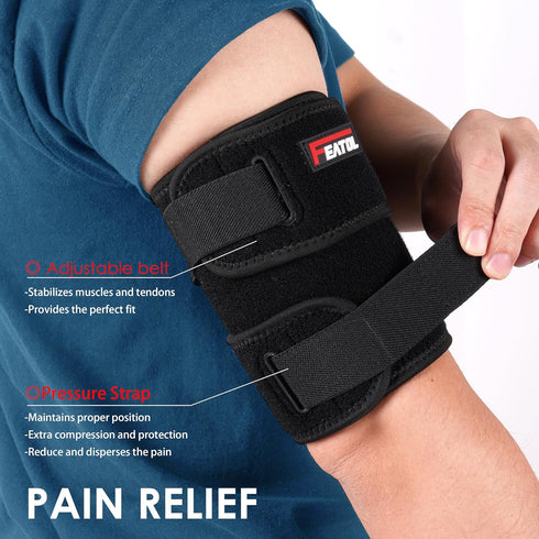 FEATOL Bicep Tendonitis Brace with 2 Gel Ice Packs, Upper Arm Brace Tricep Compression Sleeve Support for Hot & Cold