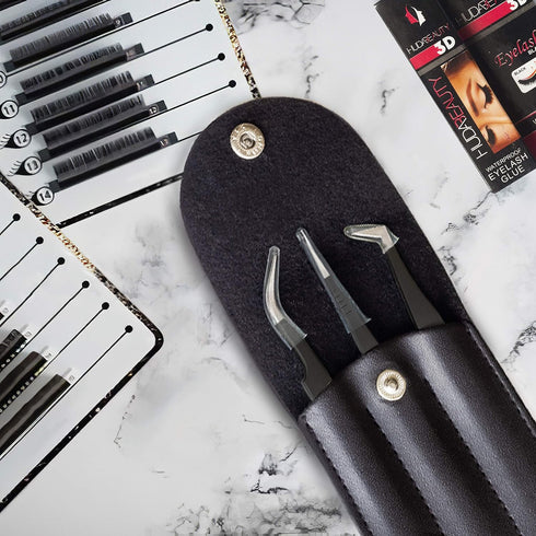 SIVOTE Lash Tweezers for Eyelash Extensions, 3 Pack for Volume, Isolation & Classic Lashes in Black