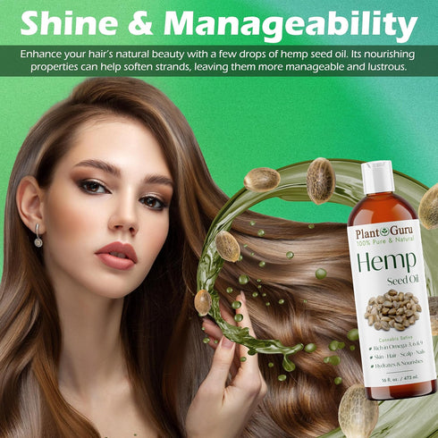 Hemp Seed Oil 16 oz. Virgin, Unrefined 100% Pure Natural - Moisturizer for Skin, Body, Hair, Massage & Acne!
