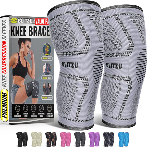 Knee Brace Compression Sleeve for Pain Relief - 2 Pack, Support for ACL, Meniscus Tear, Arthritis, Grey S