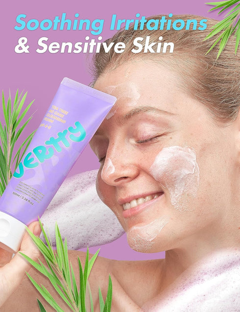Tea Tree Vegan Cleansing Foam - Daily Oil Control Cleanser for Sensitive Skin, Moisturizing & Hydrating (3.38oz)