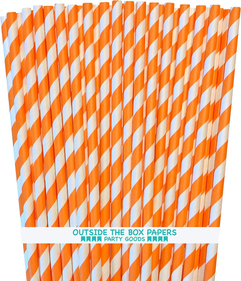 Stripe Paper Straws, Orange White, 7.75 Inches, Pack of 100, Outside the Box Papers