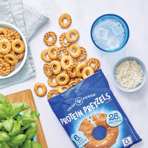 Crisp Power High Protein Pretzel Crisps, 6 Pack x 1.75 oz, Crunchy & Flavorful Plant-Based Snack, 28g Protein Per Pack