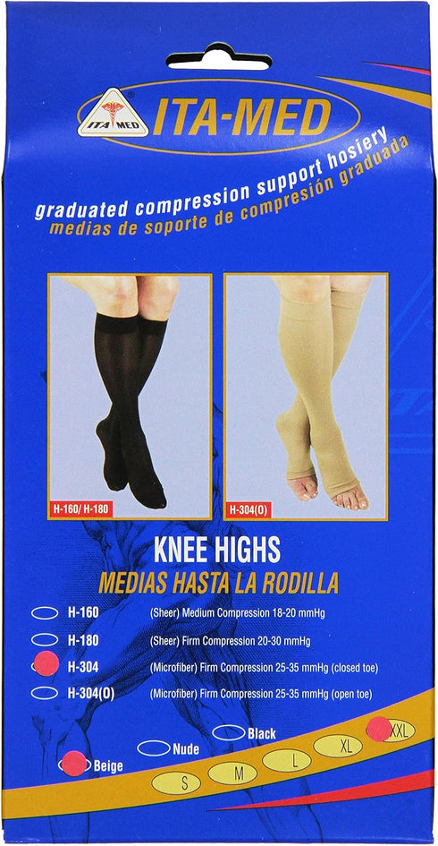 H-304(3) ITA-MED I XXL B Microfiber Knee Highs, Beige, XX-Large