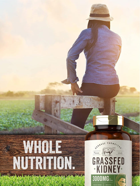 Carlyle Grass Fed Beef Kidney Supplement, 200 Capsules - 3000mg Pasture Raised Desiccated Bovine Supplement