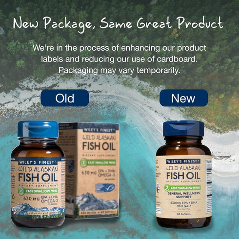 Wiley's Finest Wild Alaskan Fish Oil Easy Swallow Minis - Omega-3 Supplement for Adults and Kids, 60 Mini Softgels