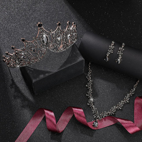 Hicarer 3 Pieces Baroque Queen Crown Set - Tiara Earrings Necklace Crystal Headband Tiaras for Women Bridal Wedding