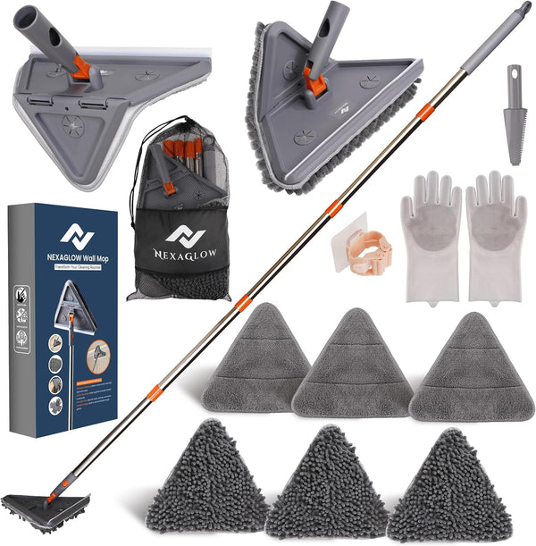 NexaGlow 80" Extendable Wall Cleaner Mop with Rotating Head | 3-in-1 Adjustable Wall