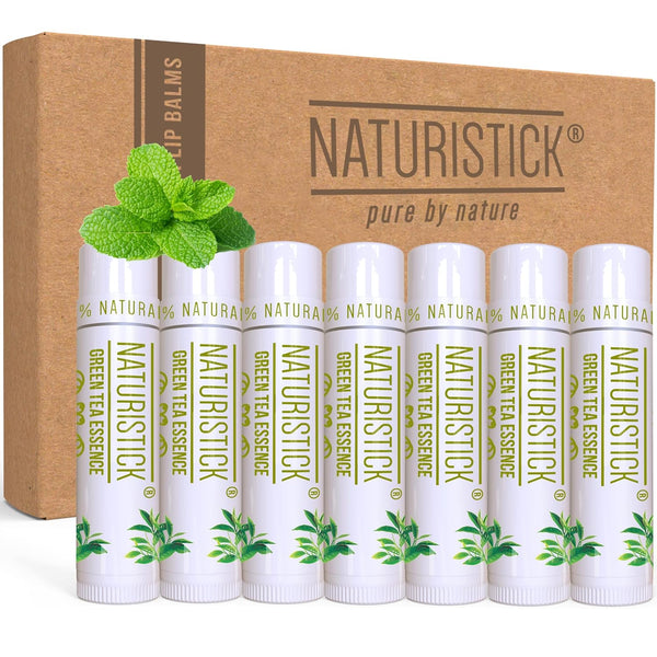 Naturistick Premium Beeswax Lip Balm for Dry, Chapped Lips | 100% Natural | 7 Pack Green Tea Scent