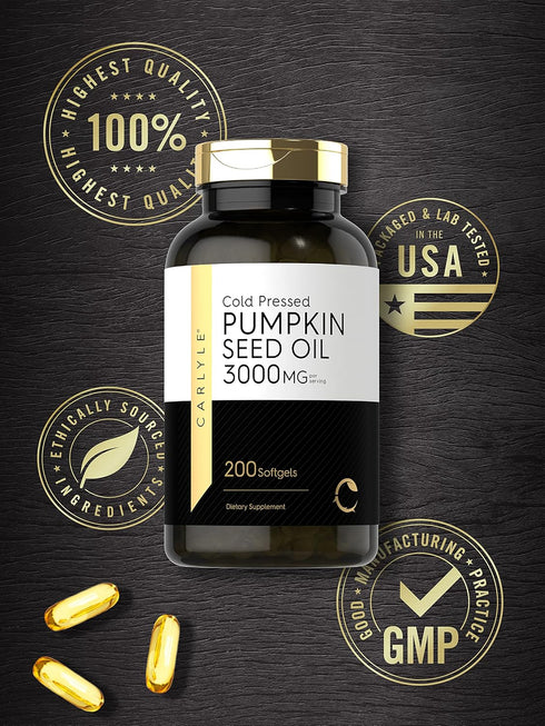Carlyle Pumpkin Seed Oil 3000mg, 200 Softgel Capsules, Non-GMO and Gluten Free Cold Pressed Dietary Supplement
