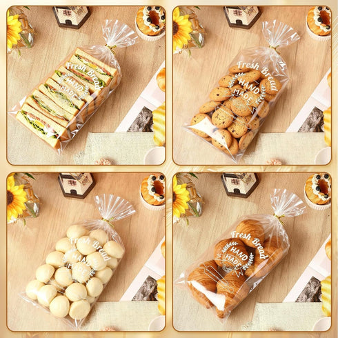LemonSecret 100 Pack Packaging (8" 4" 18") Bread Loaf Bags for Homemade Bread with Ties Large Clear Plastic Bakery Bags