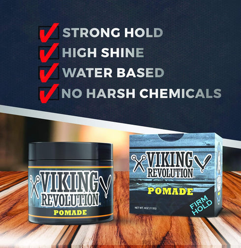 Viking Revolution Pomade for Men, 4oz, Firm Strong Hold & High Shine, Water Based, Easy to Wash Out (2 Pack)