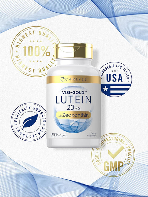 Carlyle Lutein and Zeaxanthin 20mg - 300 Softgels, Eye Health Vitamins, Non-GMO & Gluten Free