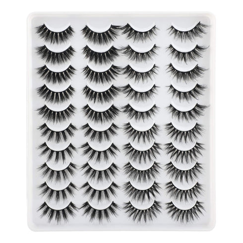Lanflower 20 Pairs False Eyelashes, 4 Styles Fluffy Long Dramatic Lashes Pack, Wholesale Bulk Faux Mink Lashes